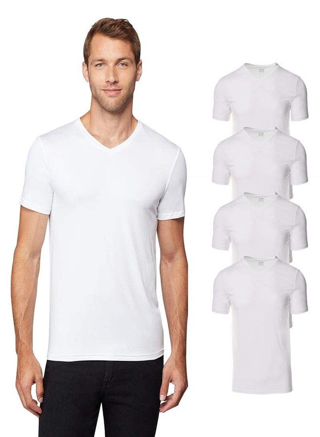 32 Degrees Mens 4 Pack Cool Quick Dry Active Basic Vneck T-Shirt, White, Medium - Image 1